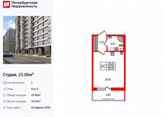 Продаю квартиру студию, 25.1 м2, Санкт-Петербург, муниципальный округ Новоизмайловское, Кубинская улица, 80к1