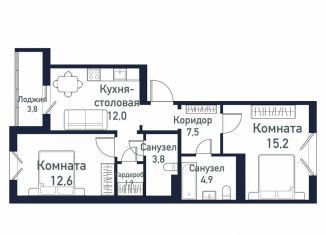 Продам двухкомнатную квартиру, 57.3 м2, посёлок Западный, улица имени Младшего Сержанта Сухарева, 7
