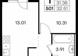 1-ком. квартира на продажу, 32.5 м2, сельский посёлок Новинки, ЖК Окский Берег