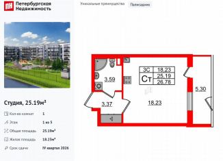 Продажа квартиры студии, 25.2 м2, Санкт-Петербург, метро Звёздная
