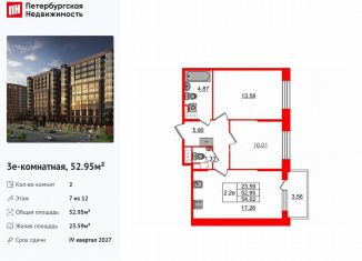 Двухкомнатная квартира на продажу, 53 м2, Санкт-Петербург, Московский район