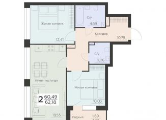 Продам 2-ком. квартиру, 62.2 м2, Воронеж