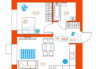 Продается однокомнатная квартира, 37.4 м2, Тюмень, улица Ветеранов Труда, 36к1