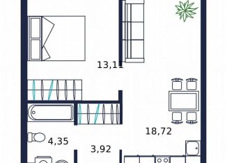 Однокомнатная квартира на продажу, 39.1 м2, Тюмень, улица Мелиораторов, 6А