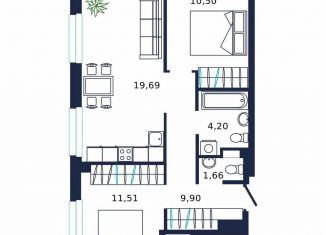 Продам 2-комнатную квартиру, 55.7 м2, Тюмень, улица Мелиораторов, 6А, Центральный округ