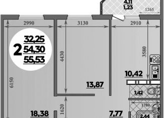 Продаю 2-комнатную квартиру, 55.5 м2, Ростов-на-Дону, улица Петренко, 1, ЖК Суворовский