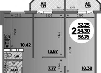 Продажа двухкомнатной квартиры, 56.8 м2, Ростов-на-Дону, улица Петренко, 1, ЖК Суворовский