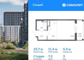 Продажа квартиры студии, 23.7 м2, Санкт-Петербург, Красносельский район, жилой комплекс Сандэй, 7.2