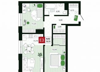 Продам 2-комнатную квартиру, 58.6 м2, Тула