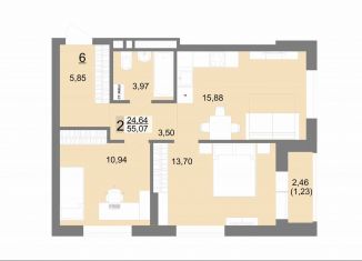 Продам двухкомнатную квартиру, 55.1 м2, Екатеринбург, Тенистая улица, 8с5, ЖК На Тенистой