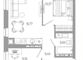 Двухкомнатная квартира на продажу, 49.6 м2, Астрахань, Боевая улица, 132с3