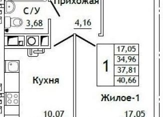 1-ком. квартира на продажу, 40.7 м2, деревня Алтуховка