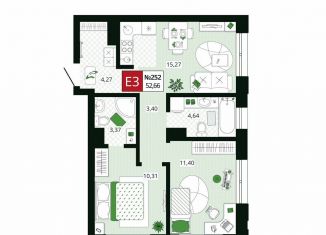 Продам 2-комнатную квартиру, 52.7 м2, Тула