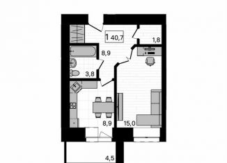 Продаю 1-комнатную квартиру, 40.7 м2, село Чигири, Европейская улица, 13