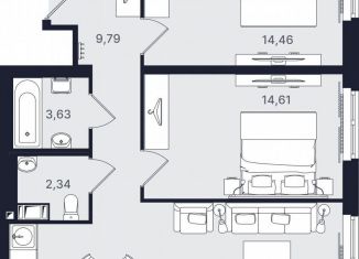 3-ком. квартира на продажу, 67.8 м2, Санкт-Петербург, муниципальный округ № 54, проспект Большевиков, уч3