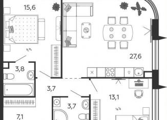 Продажа двухкомнатной квартиры, 74.6 м2, Москва, улица Петра Кончаловского, 7к1, станция ЗИЛ