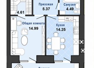 Продается 1-комнатная квартира, 48.6 м2, Йошкар-Ола, микрорайон Советский, улица Волкова, 89