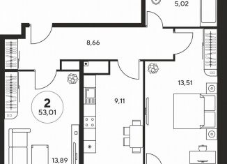 Продам 2-комнатную квартиру, 53 м2, Ростов-на-Дону, ЖК Гринсайд