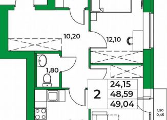 Продам двухкомнатную квартиру, 49 м2, Республика Башкортостан, улица Ивана Тургенева