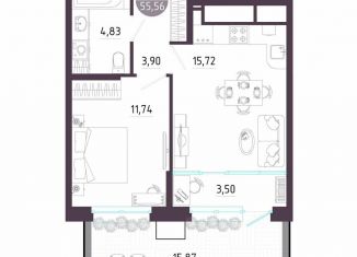 1-комнатная квартира на продажу, 55.6 м2, Тула, Пряничная улица, 8