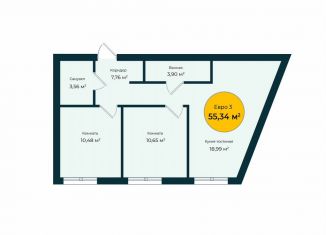 2-комнатная квартира на продажу, 55.3 м2, Тюмень, Лесопарковая улица, 1к2, Ленинский округ