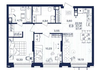 Продам 2-ком. квартиру, 57.4 м2, Тула