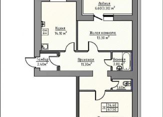 Продается двухкомнатная квартира, 67.5 м2, деревня Жилые Дома Кирпичного Завода