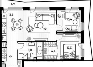 3-комнатная квартира на продажу, 80.8 м2, Москва, Полковая улица, 3с1, Полковая улица