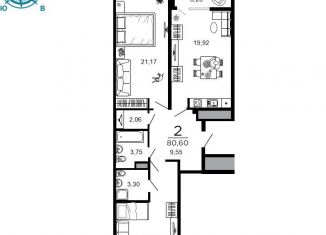 Продам двухкомнатную квартиру, 80.6 м2, Рязань, 1-я Железнодорожная улица, 18