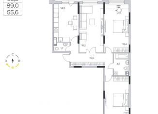 Продается трехкомнатная квартира, 89 м2, деревня Пирогово, ЖК Пироговская Ривьера, улица Ильинского, 8