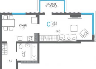 Продается 1-комнатная квартира, 37.7 м2, поселок городского типа Массандра, Южнобережное шоссе, 2А