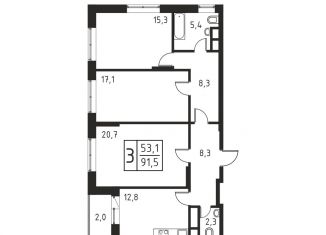 Продажа трехкомнатной квартиры, 91.5 м2, Люберцы, Хлебозаводской проезд, 1А, ЖК Карамельный