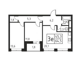 Продается трехкомнатная квартира, 64.5 м2, Люберцы, Хлебозаводской проезд, 1А, ЖК Карамельный