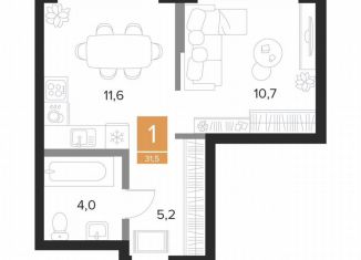 1-комнатная квартира на продажу, 31.5 м2, Курск