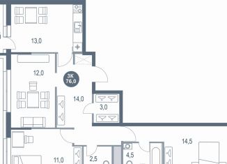 Продается 3-комнатная квартира, 76 м2, Котельники, микрорайон Новые Котельники, 11