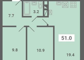 2-комнатная квартира на продажу, 51 м2, поселок Мещерино, улица 4-й квартал, 21