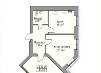 Продаю двухкомнатную квартиру, 61.7 м2, село Айша