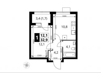 1-комнатная квартира на продажу, 32.9 м2, поселение Мосрентген, жилой комплекс 1-й Ясеневский, 2