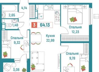 Продаю трехкомнатную квартиру, 64.1 м2, Мурино, ЖК Графика