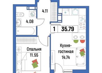 1-ком. квартира на продажу, 35.8 м2, Мурино, ЖК Урбанист