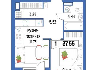 Продам 1-комнатную квартиру, 37.6 м2, Мурино, ЖК Урбанист