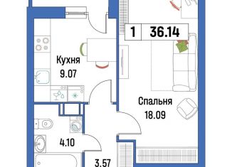 Однокомнатная квартира на продажу, 36.1 м2, Мурино, ЖК Урбанист