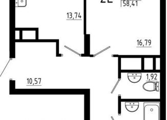 Продам двухкомнатную квартиру, 58.4 м2, Татарстан, жилой комплекс Притяжение, 2