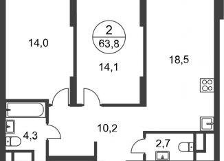 Продажа 2-ком. квартиры, 63.8 м2, деревня Рассказовка, деревня Рассказовка, 1