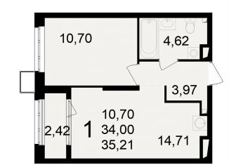 Продажа 1-комнатной квартиры, 35.2 м2, Рязань