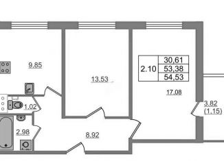 Продается двухкомнатная квартира, 52.9 м2, Кудрово, Центральная улица, 52, ЖК Вена