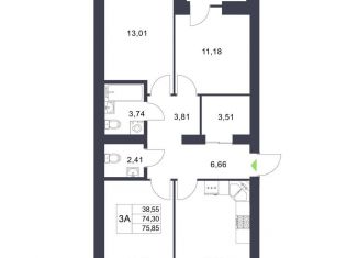 Продается 3-комнатная квартира, 75.9 м2, село Новое Шигалеево