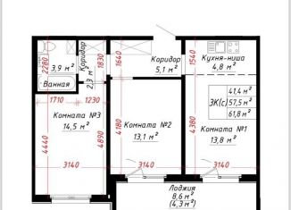 Продажа 3-комнатной квартиры, 60 м2, Барнаул, улица 65 лет Победы, 10, ЖК Крылья-2