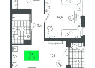 Продается 1-ком. квартира, 51 м2, Тюмень