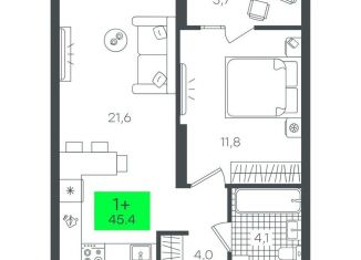 Продаю 1-ком. квартиру, 45.4 м2, Тюмень
